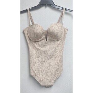 +Body Haart+Lieu Bodysuit Womens Large 36C Beige Lace Print Underwire Shapewear